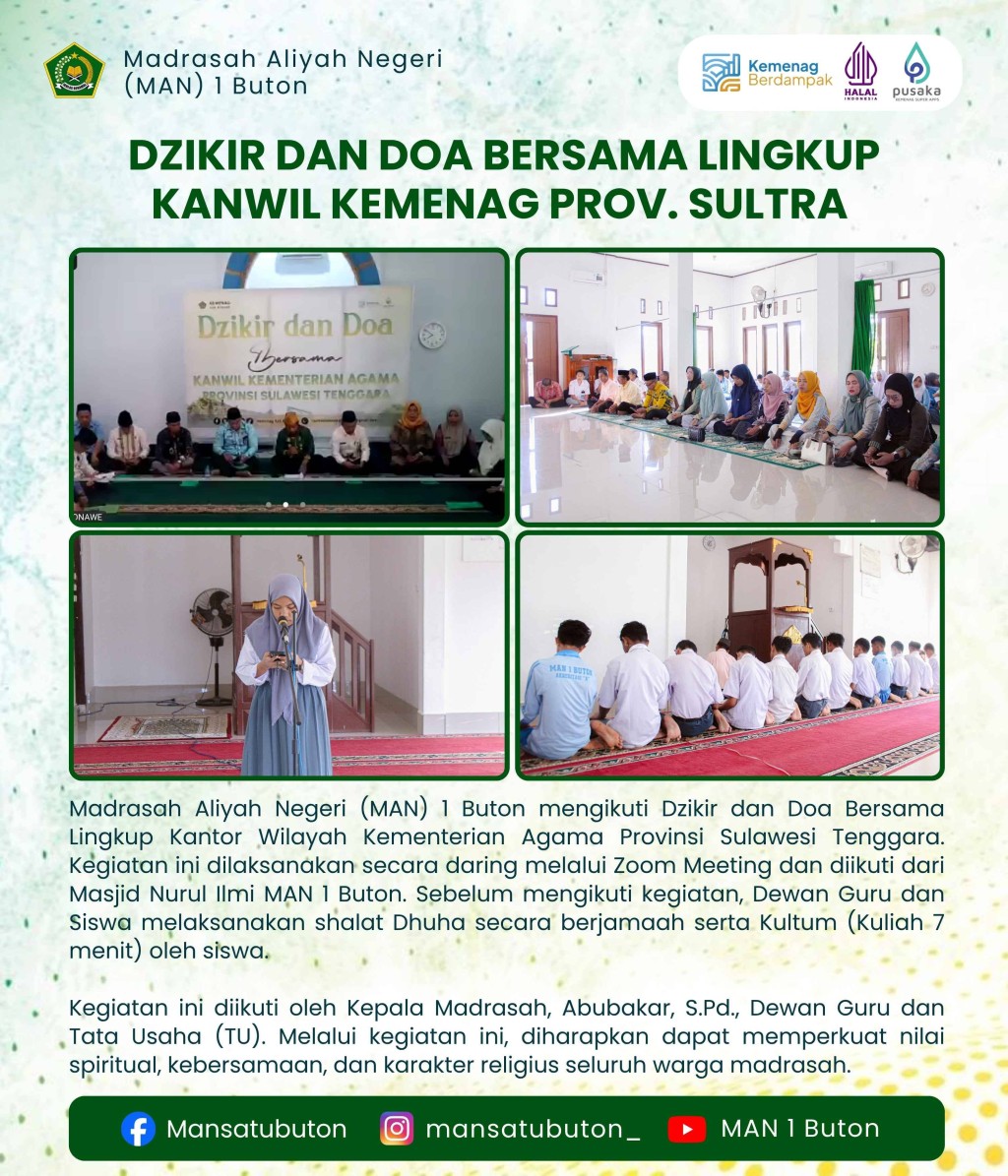 DZIKIR DAN DOA BERSAMA LINGKUP KANWIL KEMENAG PROV. SULAWESI TENGGARA 
