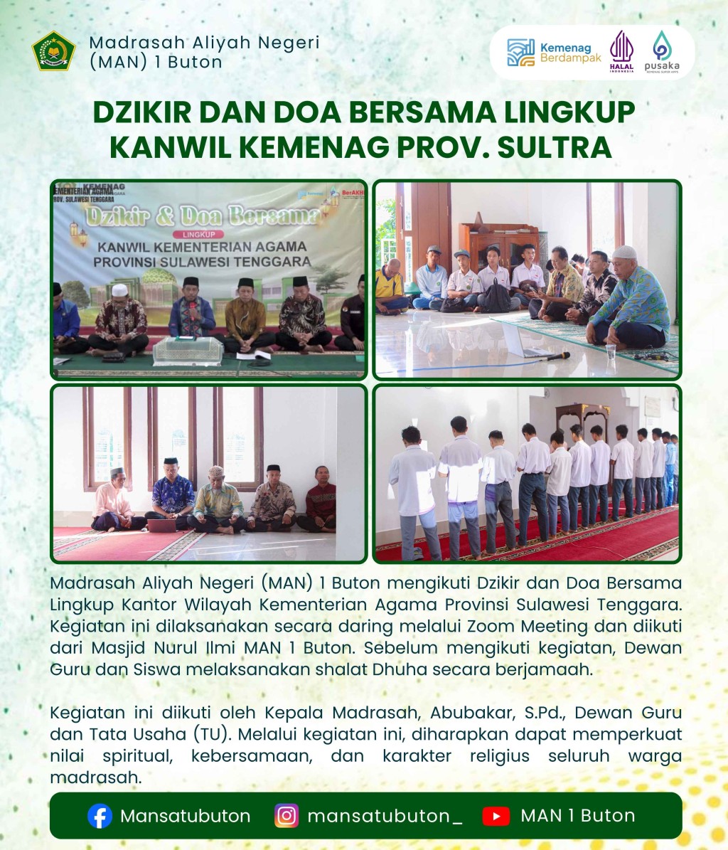 DZIKIR DAN DOA BERSAMA LINGKUP KANWIL KEMENAG PROVINSI SULAWESI TENGGARA