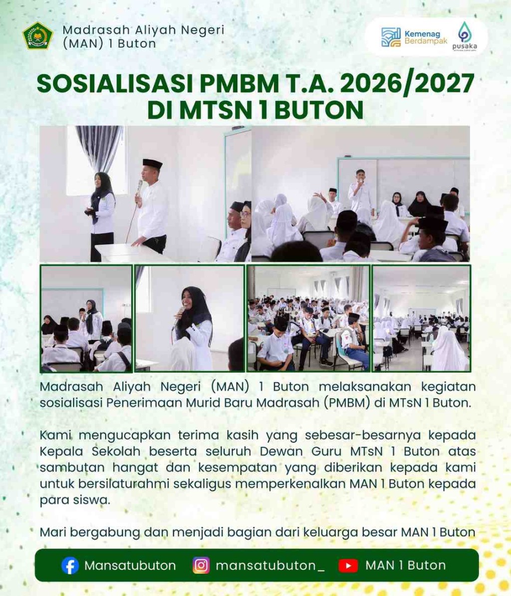 SOSIALISASI PMBM TAHUN AJARAN 2026/2027 DI MTSN 1 BUTON