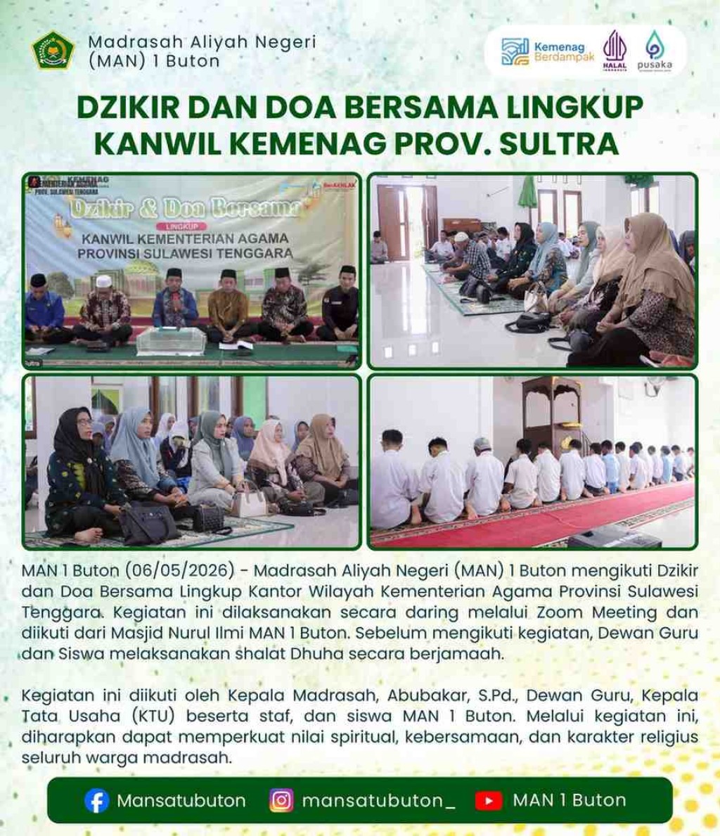 DZIKIR DAN DOA BERSAMA LINGKUP KANWIL KEMENAG PROVINSI SULTRA